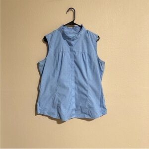 Denver Hayes Fitted Swiss Dot Button Down Sleeveless Top